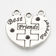 Tibetan Style Alloy Pendant Rhinestone Settings, Heart with Word Best Friend Forever, Cadmium Free & Lead Free,, Antique Silver, Fit for 2mm rhinestone, 28x28x2mm, Hole: 3mm, 3pcs/set(X-TIBE-N001-03AS-LF)