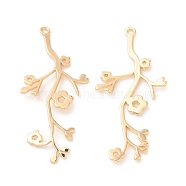 Brass Pendants, Branch with Flower Charm, Real 18K Gold Plated, 38x18x1mm, Hole: 1.4mm(KK-G468-26G)