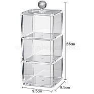 Transparent Plastic Storage Box, for Cotton Swab, Cotton Pad, Beauty Blender, Rectangle, Clear, 9.5x9.5x23cm(PW-WG25105-07)