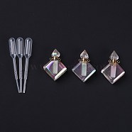 Angel Aura Quartz, Faceted Natural Quartz Crystal Pendants, Openable Perfume Bottle, with Golden Tone Brass Findings and Plastic Dropper, Square, 36mm, Hole: 1.6mm, Capacity: 5ml(0.17fl. oz)(G-A184-03)
