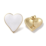 Heart 304 Stainless Steel Enamel Stud Earrings for Women, Real 18K Gold Plated, White, 21x20.5mm(EJEW-I303-21G-01)