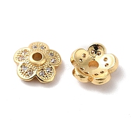 Brass Micro Pave Cubic Zirconia Bead Cap, 5-Petal Flower, Real 18K Gold Plated, 8.5x3mm, Hole: 1.6mm(KK-E068-VF850-2)