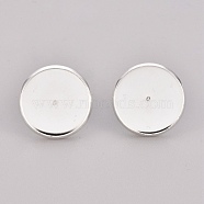 304 Stainless Steel Stud Earring Settings, Flat Round, Silver, Tray: 16mm, 18x2mm, Pin: 0.9mm(STAS-H436-20F-S)