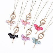 Alloy Resin Pendant Necklaces, with Rhinestone and Real 18K Gold Plated Brass Cable Chains, Ballet Girl, Mixed Color, 23.43 inch(59.5cm)(NJEW-JN02431-M)