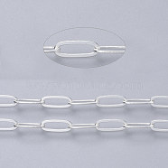 Brass Paperclip Chains, Flat Oval, Drawn Elongated Cable Chains, Soldered, with Spool, Cadmium Free & Lead Free, Silver, 6x2.6x0.4mm, about 92m/roll(CHC-S008-001C-S)