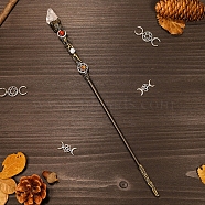 Natural Quartz Crystal Magic Wands, Star Metal Fairy Sticks, Antique Silver, 320x25mm(PW-WG36E2A-18)