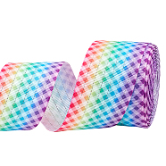 Rainbow Color Polyester Grosgrain Ribbons, Tartan Pattern, Colorful, 1-1/2 inch(38mm), 10 Yards/Roll(OCOR-WH0047-21)