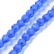 Electroplate Transparent Glass Beads Strands, Frosted, Faceted, Lantern, Royal Blue, 7x7.8x7.5mm, Hole: 1.5mm, about 72pcs/strand, 20.79''(52.8cm)(EGLA-I018-FA04)
