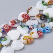 Handmade Millefiori Lampwork Beads Strands, Heart, Mixed Color, 10x10x3mm, Hole: 1mm, about 39pcs/strand, 14.1 inch(X-LAMP-T005-26)