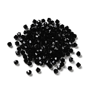 Transparent Glass Beads, Bicone, Black, 4x4x3.5mm, Hole: 1mm, 720pcs/bag(GGLA-Z004-05N)