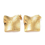 Ion Plating(IP) 304 Stainless Steel Textured Square Ear Studs for Women, Real 18K Gold Plated, 30.5x30.5mm(EJEW-P234-12G)