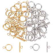 304 Stainless Steel Ring Toggle Clasps, Golden & Stainless Steel Color, Ring: 19x14x2mm, Bar: 20x7x2mm, Hole: 3mm, 2colors, 15sets/color, 30sets/box(STAS-UN0002-21)
