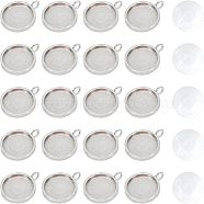 Unicraftale 62Pcs DIY 304 Stainless Steel Pendant Making Kits, with Flat Round Pendant Settings and 
Transparent Glass Cabochons, Stainless Steel Color, Tray: 12mm, 18x14x2mm, Hole: 2.5mm(DIY-UN0002-52P)