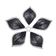 Alloy Big Pendants, with Polyester Thread, Leaf, Platinum, Black, 55~56x33~34x2mm, Hole: 2mm(X-PALLOY-T063-05P-01)