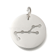 Anti-Tarnish 304 Stainless Steel Pendants, with Jump Ring, Laser Cut, Flat Round with Constellation Charm, Stainless Steel Color, Virgo, 20x1.5mm, Hole: 5mm(STAS-M074-02B-P)