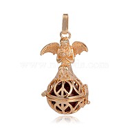 Golden Plated Brass Hollow Round Cage Pendants, with No Hole Spray Painted Brass Beads, Black, 45x25x24mm, Hole: 3x8mm(KK-J251-06G)