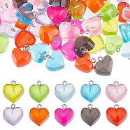 100Pcs 10 Colors Valentine's Day Transparent Resin Pendants, with Platinum Tone Iron Loops, Heart, Mixed Color, 16.5x17x9.5mm, Hole: 1.8mm, 10pcs/color(FIND-SC0003-28)
