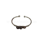 Natural Smoky Quartz Chips Beaded Cuff Bangles, Metal Wire Wrap Bangle, Inner Diameter: 2-1/2 inch(6.5cm)(PW-WG90661-11)