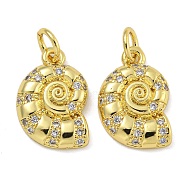 Rack Plating Brass Micro Pave Cubic Zirconia Pendants, Long-Lasting Plated, Cadmium Free & Lead Free, Conch, Snail, 15.5x10x2.5mm(KK-I718-27G-01)