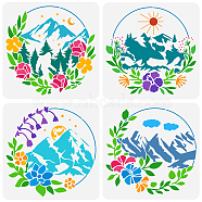4Pcs 4 Styles Sea Animals Theme PET Hollow Out Drawing Painting Stencils, for DIY Scrapbook, Photo Album, Mountain, 300x300mm, 1pc/style(DIY-WH0394-0206)
