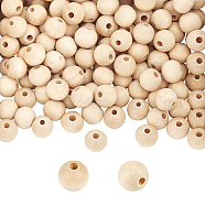 Natural Unfinished Wood Round Beads, Waxed Wooden Beads, Smooth Surface, with Nylon Packaging Vacuum Bag, Floral White, 10mm, Hole: 2.5mm, 500pcs(WOOD-PH0008-91-10mm)