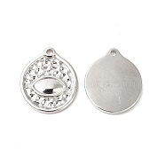 304 Stainless Steel Pendants, Flat Round with Eye Charms, Stainless Steel Color, 20x17x2mm, Hole: 1.6mm(STAS-L268-031P)