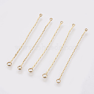 Brass Chain Links connectors, Nickel Free, Real 18K Gold Plated, 44x2.5x1mm, Hole: 1~2mm(X-KK-R058-151G)