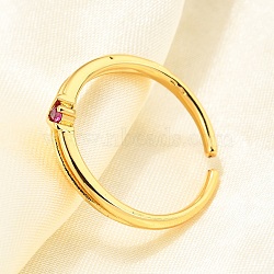 Brass Micro Pave Cubic Zirconia Cuff Rings for Women, Cadmium Free & Nickel Free & Lead Free, Flat Round, Real 18K Gold Plated, FireBrick, 3.5mm(RJEW-H247-34G-02)