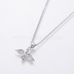 304 Stainless Steel Chain Necklaces, with Brass Micro Pave Cubic Zirconia Pendants, Wing, Stainless Steel Color, 17.71 inch(45cm), Pendant: 18.2x12.8x2.5mm(NJEW-O108-40P)