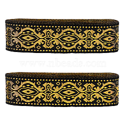 Ethnic Style Embroidery Polyester Ribbons, Jacquard Ribbon with Floral Pattern, Garment Accessories, Black, 1-1/4 inch(33mm), about 7.66 Yards(7m)/Bundle(OCOR-WH0060-53A)