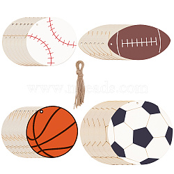40Pcs 4 Styles Unfinished Wood Pendant Decorations, with 40Pcs Jute Ropes, Mixed Shapes, 80~100x2mm, Hole: 3mm, 10pcs/style(WOOD-SP0001-37)