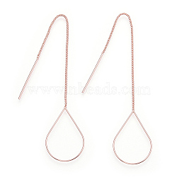 Brass Stud Earring Findings, Ear Threads, Teardrop, Rose Gold, 105~115mm(include pin length), 25x16.5mm, pin: 0.6mm(X-KK-S345-066RG)