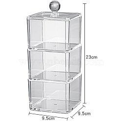 Transparent Plastic Storage Box, for Cotton Swab, Cotton Pad, Beauty Blender, Rectangle, Clear, 9.5x9.5x23cm(PW-WG25105-07)