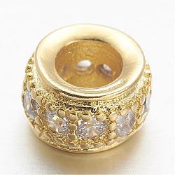 Brass Micro Pave Cubic Zirconia Beads, Rondelle, Lead Free & Nickel Free, Golden, 8x3.5mm, Hole: 3mm(ZIRC-D115-21G-FF)