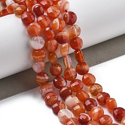 Natural Red Agate Beads Strands, Faceted, Flat Round, Dyed and Heated, 6~7.5x4~5.5mm, Hole: 0.8~1mm, about 56~70pcs/strand, 15.31~16.10 inch(38.9~40.9cm)(G-C179-A02-02)