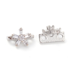 Rack Plating Brass Pave Clear Cubic Zirconia Flower Slide Charms, Cadmium Free & Lead Free, Long-Lasting Plated, Platinum, 7x10x6.5mm, Hole: 1.4mm(KK-G464-01P)