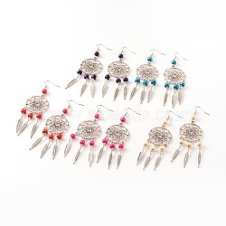 Alloy Chandelier Earrings, with Wood Beads and Brass Earring Hooks, Mixed Color, 100mm, Pin: 0.7mm(EJEW-JE02000)