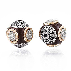Handmade Indonesia Beads, with Alloy Cores, Round, Coconut Brown, 14~16x14~16mm, Hole: 1.5mm(IPDL-R397-33)