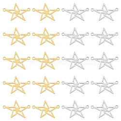 DICOSMETIC 20pcs 2 Colors 201 Stainless Steel Connector Charms, Laser Cut, Pentagram, Mixed Color, 14.5x22.5x1mm, Hole: 1.4mm, 10pcs/color(STAS-DC0009-25)