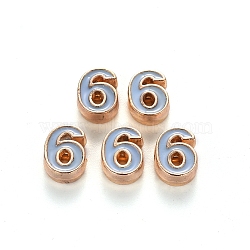 Alloy Enamel Beads, Number, Cadmium Free & Lead Free, Light Gold, Light Steel Blue, Num.6, 10x7x3mm, Hole: 1.5mm(ENAM-R055-03-06-RS)