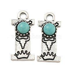 Synthetic Turquoise & Alloy Pendants, Letter Charms, Antique Silver, Letter I, 25x11x4mm, Hole: 3mm(PALLOY-H146-01AS-I)