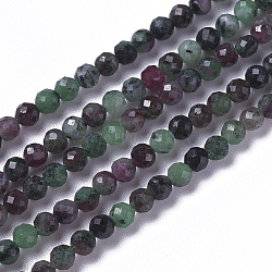 Natural Ruby in Zoisite Beads Strands, Faceted, Round, 3~3.5x2.5~3mm, Hole: 0.3mm, about 114~141pcs/strand, 15.1~16.4 inch(38.4~41.8cm)(G-F596-33-3mm)