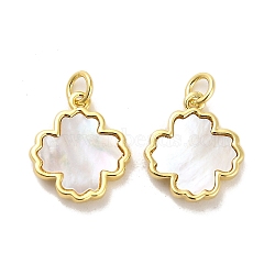 Brass Pave Shell Pendants, Flower Charms with Jump Ring, Real 18K Gold Plated, 16x14x3mm, Hole: 3.5mm(KK-K365-08E-G)