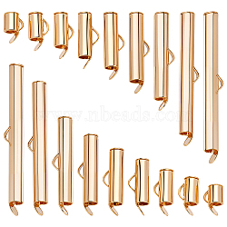 90Pcs 9 Styles Brass Slide On End Clasp Tubes, Slider End Caps, Golden, 6x6~40x4mm, Hole: 1x2~3mm, Inner Diameter: 3~3.2mm(KK-WR0001-37G)