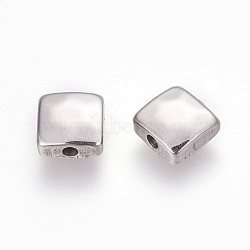 304 Stainless Steel Beads, Square, Manual Polishing, Stainless Steel Color, 8.5x8.5x4mm, Hole: 1.6mm(STAS-O119-21P)