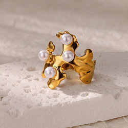 Retro Royal Style 304 Stainless Steel Imitation Pearl Cuff Rings, Inner Diameter: 18mm(FS-WG343E9-07)