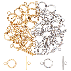 304 Stainless Steel Ring Toggle Clasps, Golden & Stainless Steel Color, Ring: 19x14x2mm, Bar: 20x7x2mm, Hole: 3mm, 2colors, 15sets/color, 30sets/box(STAS-UN0002-21)