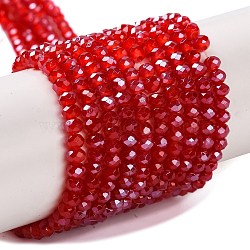 Baking Electroplate Glass Beads Strands, AB Color, Faceted, Round, FireBrick, 3x2mm, Hole: 0.7mm, about 152~153pcs/strand, 13.39''(34~34.5cm)(DGLA-A039-J2MM-B02)