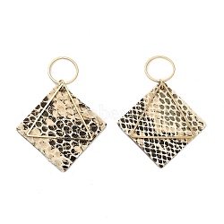 Brass with PU Leather Pendants, Rhombus, Blanched Almond, 63mm, Hole: 13.5mm(FIND-Z048-08C-KCG)