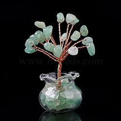 Natural Green Aventurine Chips Tree Decorations, Glass Vase Base Copper Wire Feng Shui Energy Stone Gift for Home Desktop Decoration, 55mm(PW-WG17210-03)